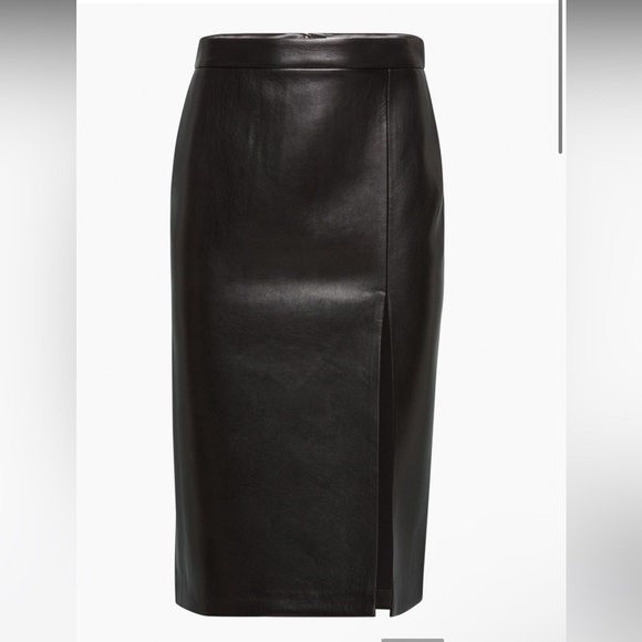 Aritzia - Wilfred - Patio Midi Skirt - Black Vegan Leather - Size 12 - Picture 2 of 8